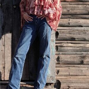 Avec Les Filles Dark Blue Studded Flare Jeans Sz 29 NWT